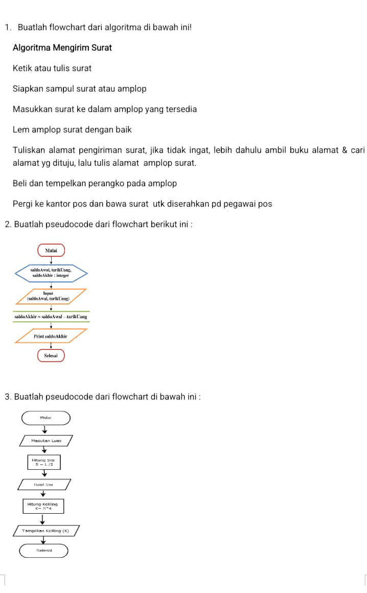 1. Buatlah flowchart dari algoritma di bawah | StudyX