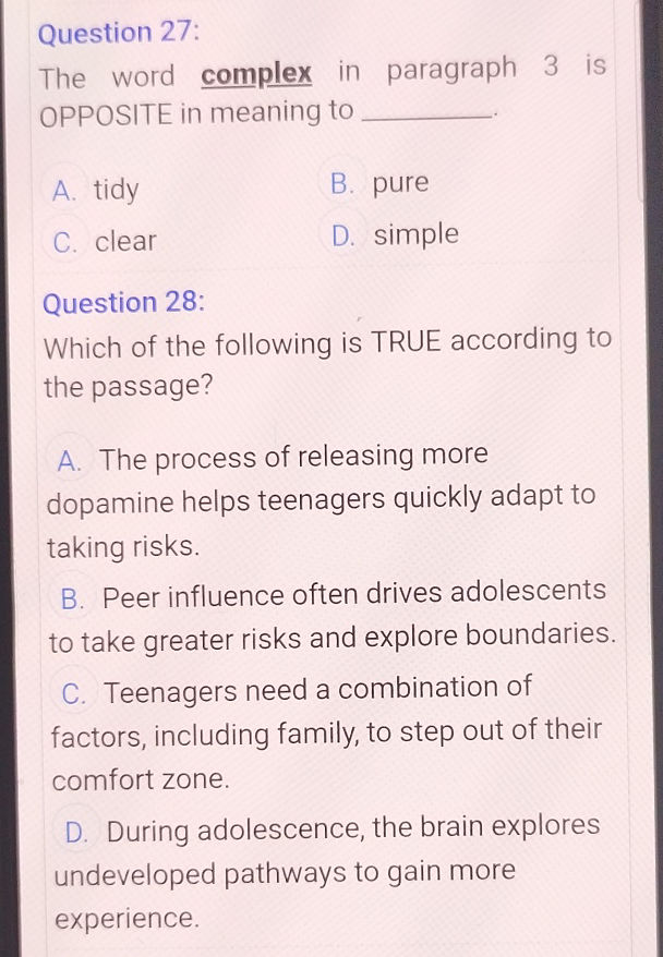 Question 27: The word complex in paragraph 3 | StudyX