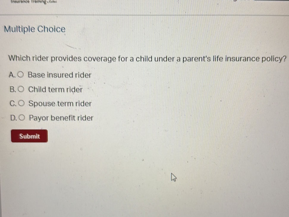 Which rider provides coverage for a child