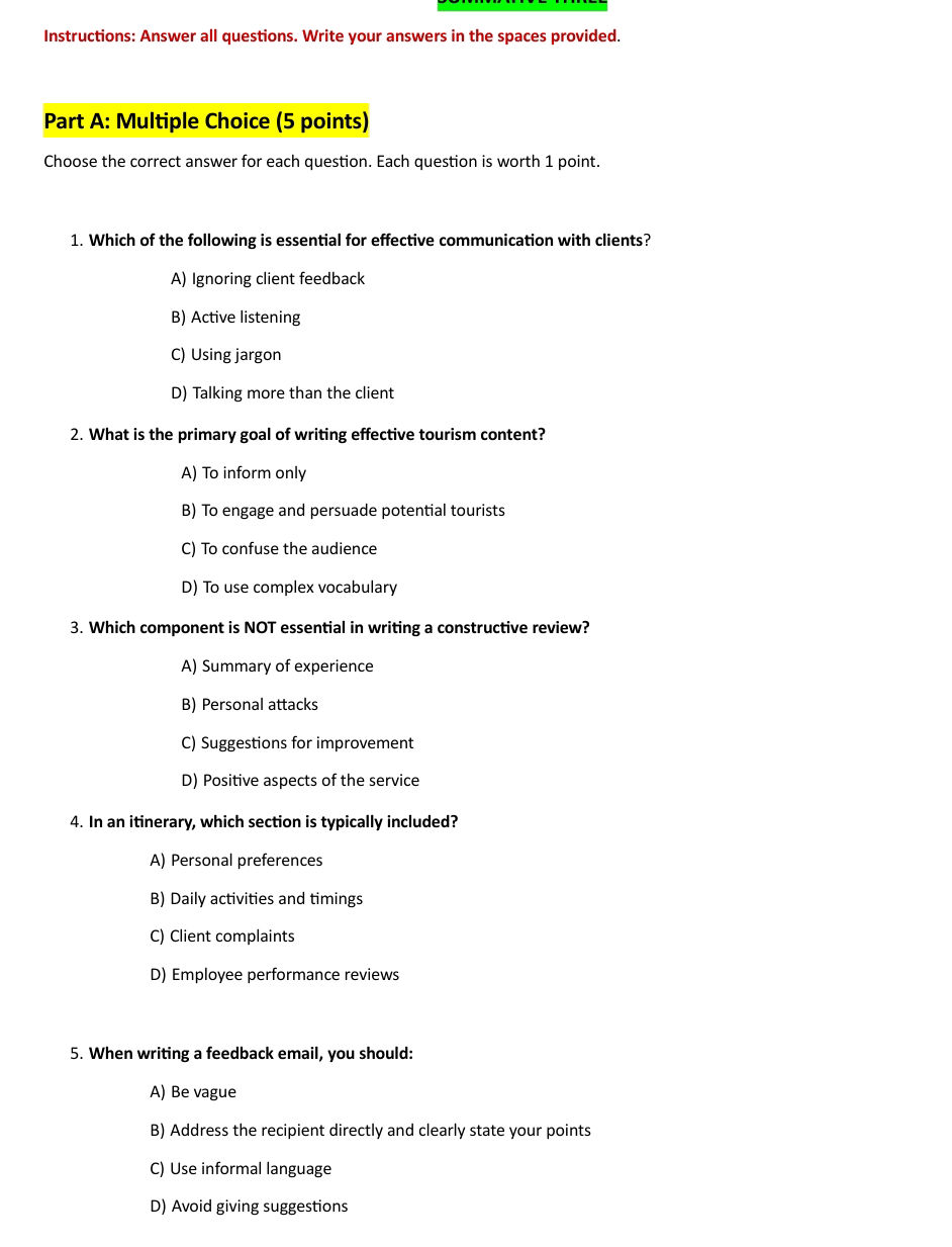 Instructions: Answer all questions. Write | StudyX