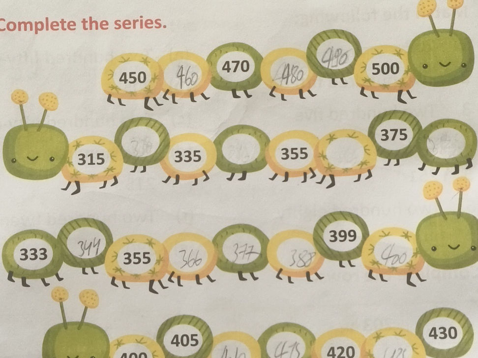 Missing Digits Math Questions Complete the series. 450, 460, 470, 480,