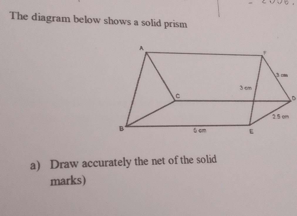 The diagram below shows a solid prism a) | StudyX