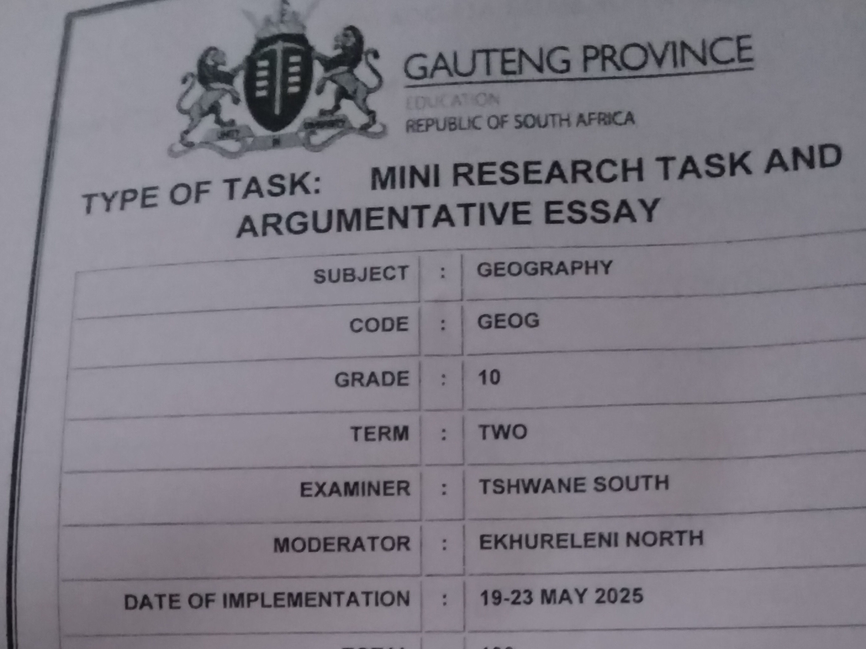 TYPE OF TASK: MINI RESEARCH TASK AND
