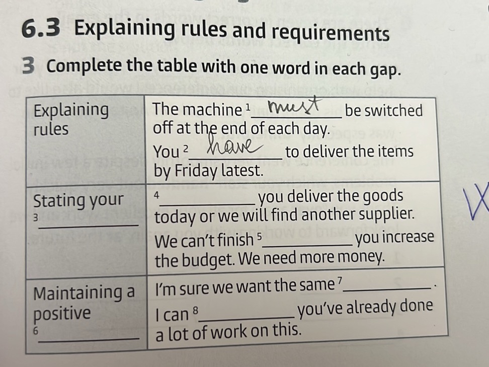 Complete the table with one word in each | StudyX
