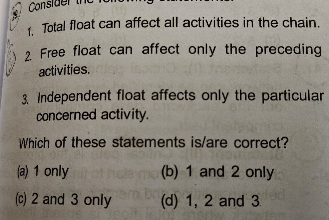 1. Total float can affect all activities in | StudyX