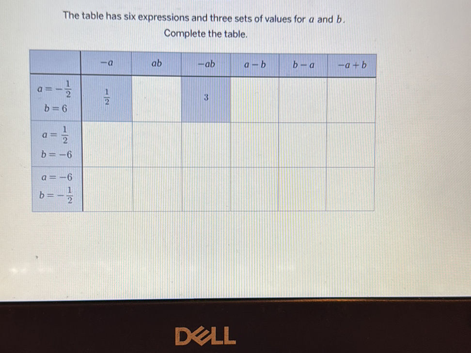 The table has six expressions and three sets | StudyX