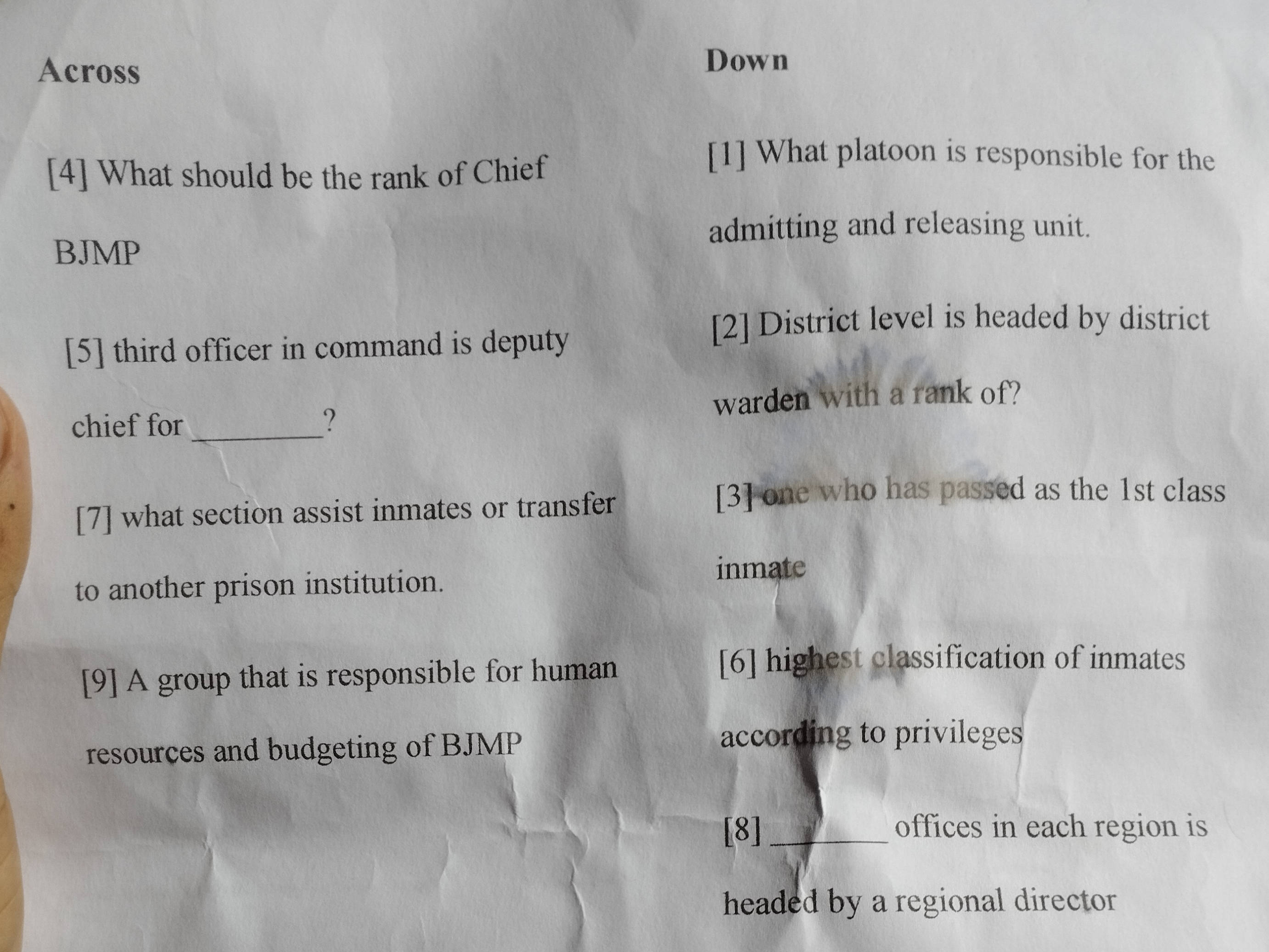 Across [4] What should be the rank of Chief | StudyX