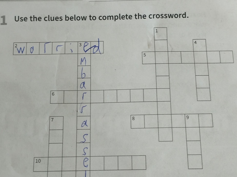 1 Use the clues below to complete the StudyX