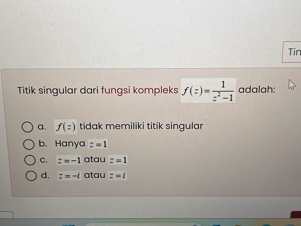 Titik singular dari fungsi kompleks $f(z) = | StudyX