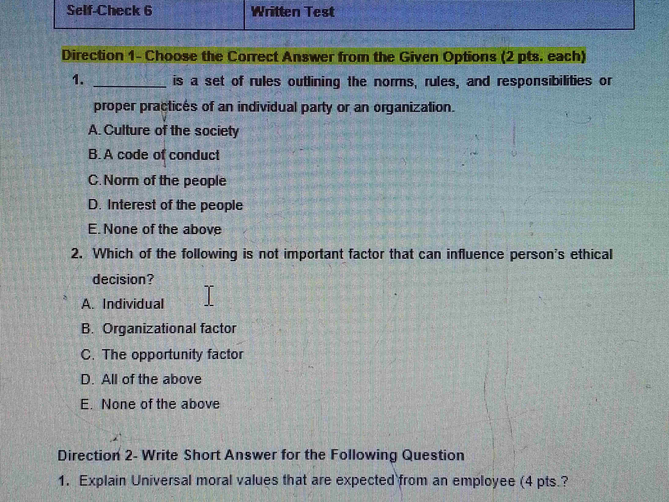 Direction 1- Choose the Correct Answer from | StudyX