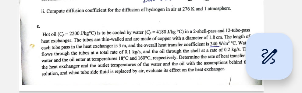 ii. Compute diffusion coefficient for the | StudyX