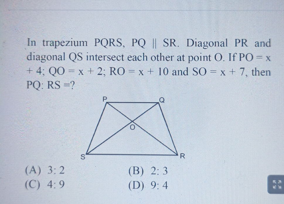 In trapezium PQRS, PQ || SR. Diagonal PR and | StudyX
