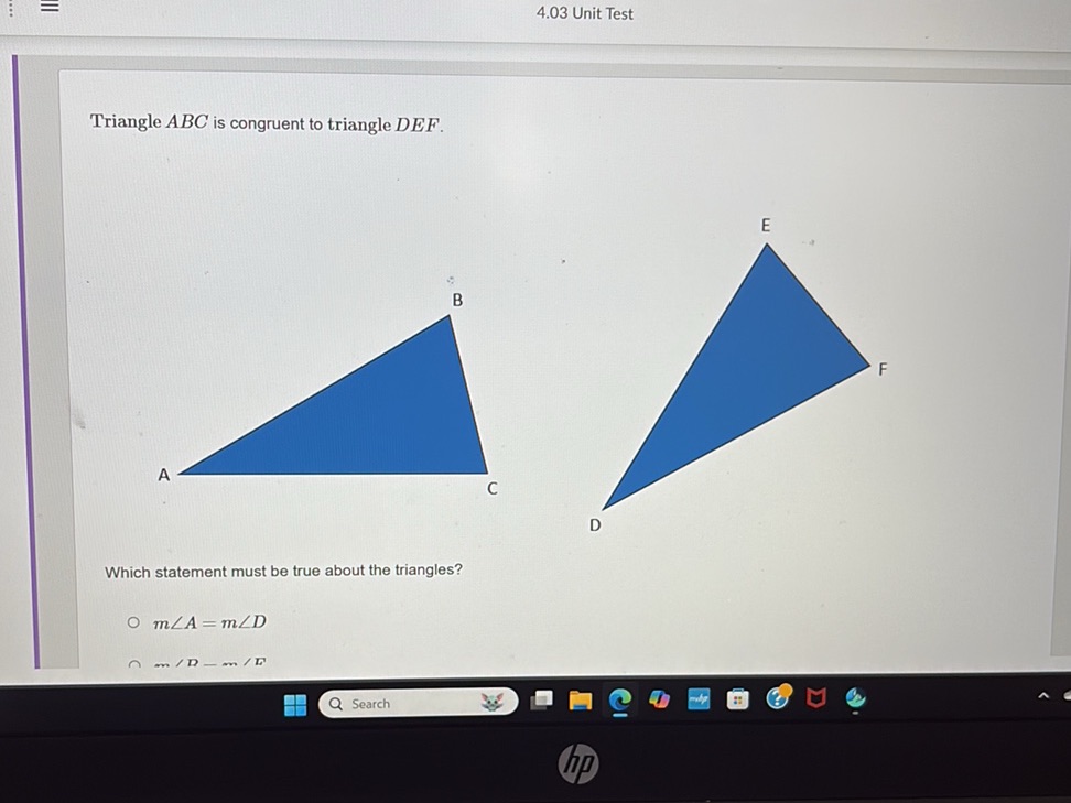 Triangle ABC is congruent to triangle DEF. | StudyX