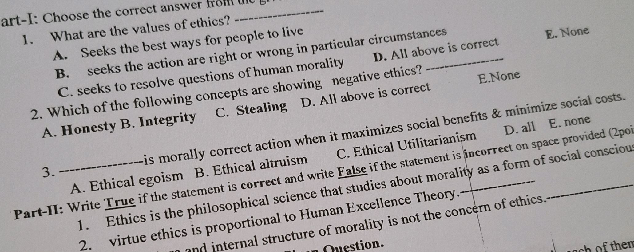 Part-I: Choose the correct answer from the | StudyX