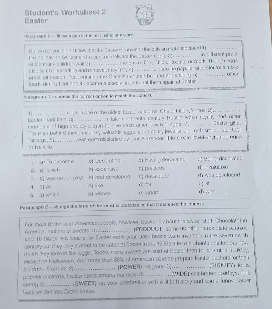 Paragraph C - fill each gap in the text | StudyX