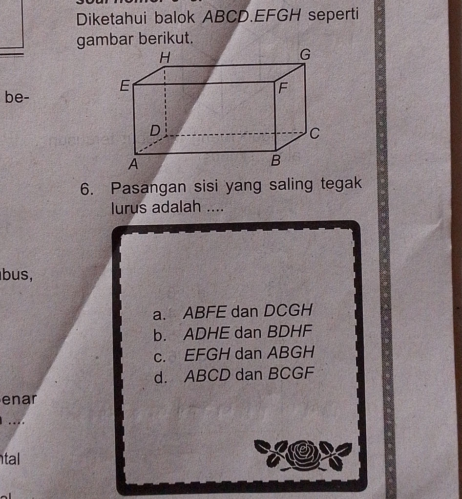 Diketahui balok ABCD.EFGH seperti gambar | StudyX
