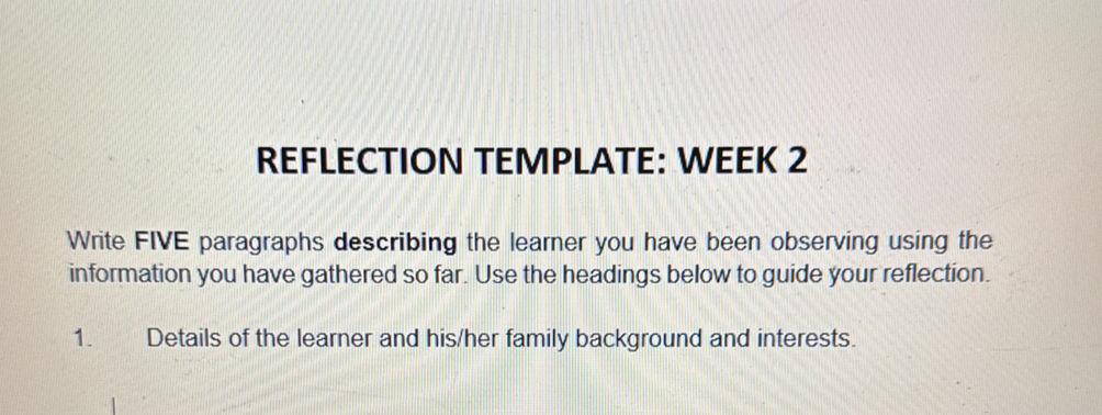 REFLECTION TEMPLATE: WEEK 2 Write FIVE