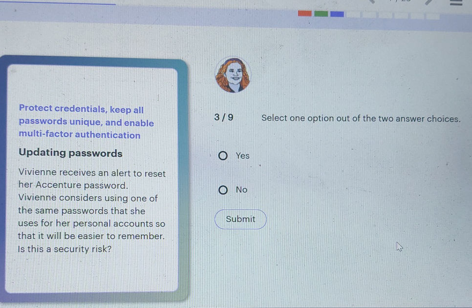 Accenture Password Example Vivienne receives an alert to reset her | StudyX