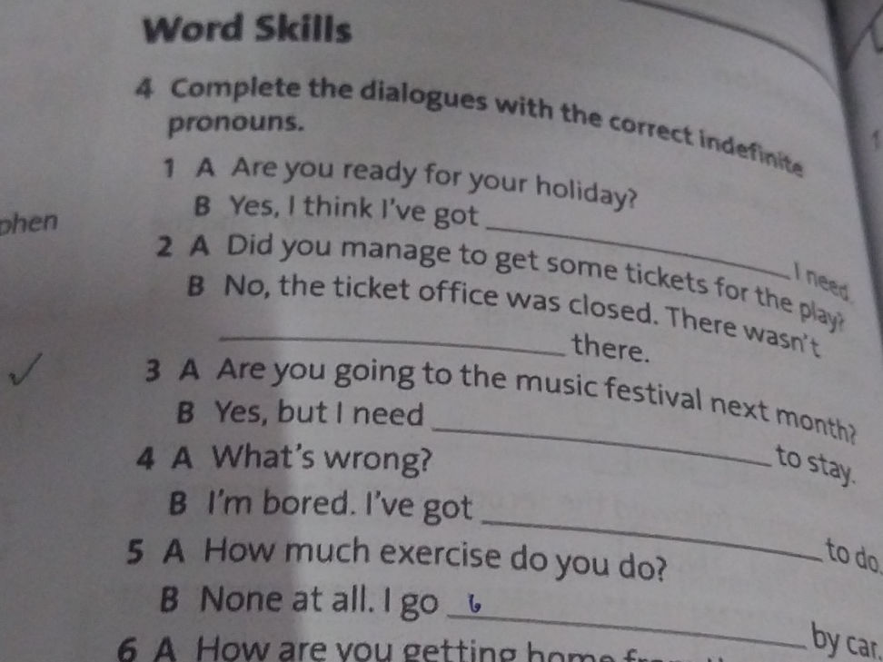 Word Skills 4 Complete the dialogues with | StudyX