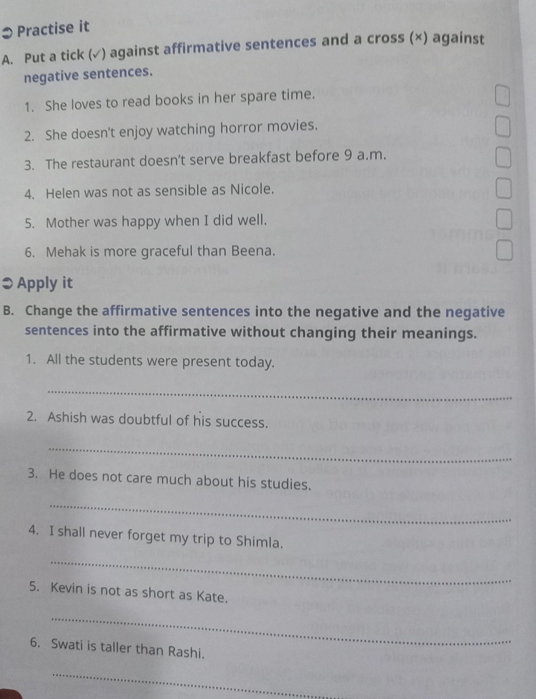 A. Put a tick (v) against affirmative | StudyX