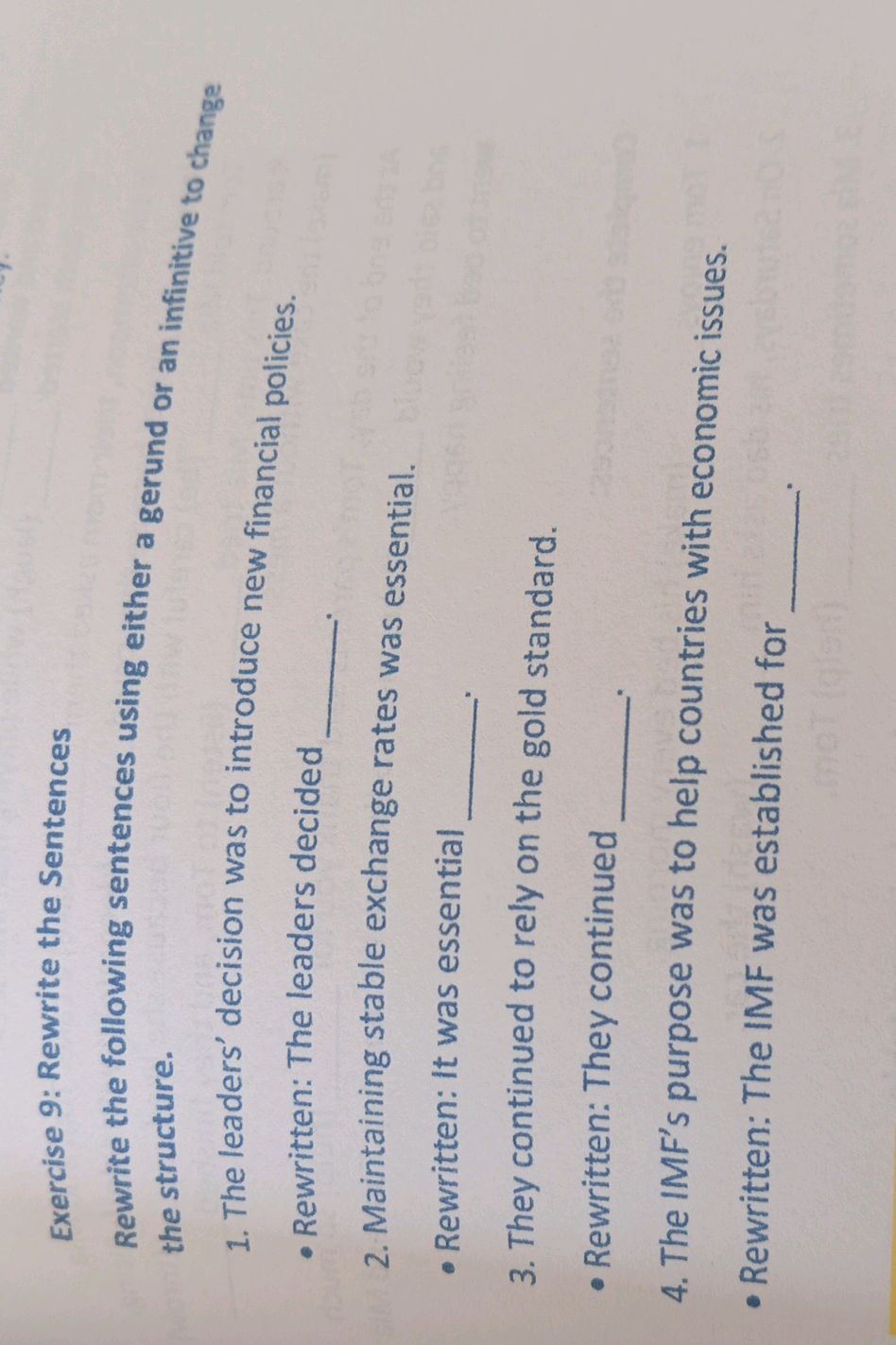 Exercise 9: Rewrite the Sentences Rewrite | StudyX