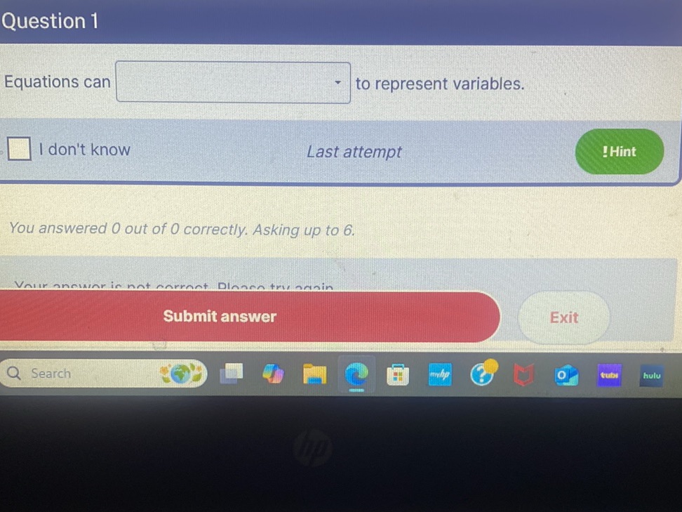 Question 1 Equations can to represent | StudyX