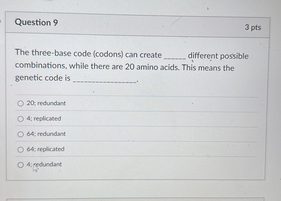 Codon App The three-base code (codons) can create | StudyX