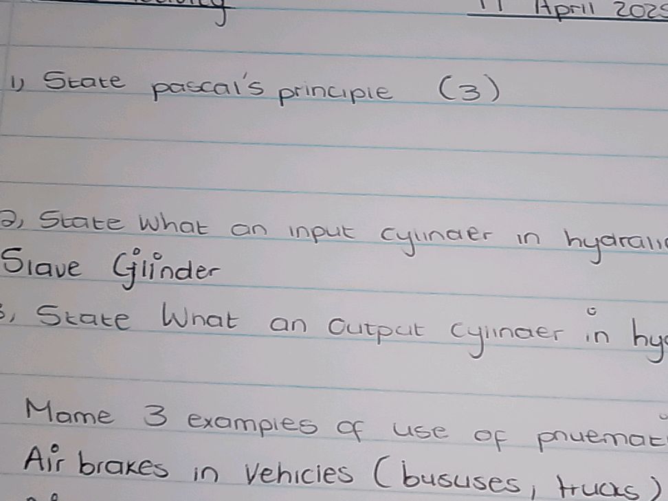 1) State pascal's principle (3) 2, State | StudyX