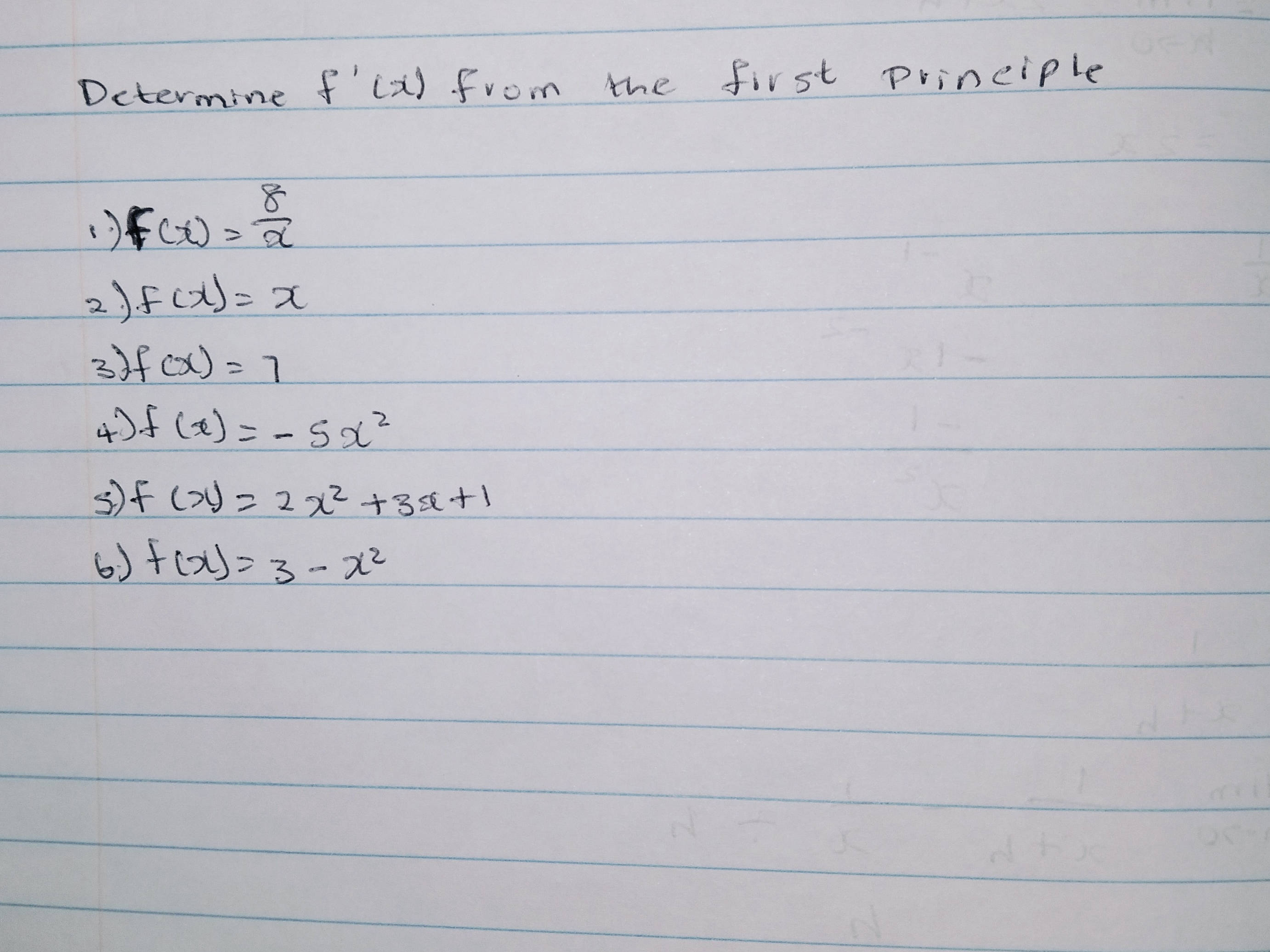Determine f'(x) from the first principle 1) | StudyX