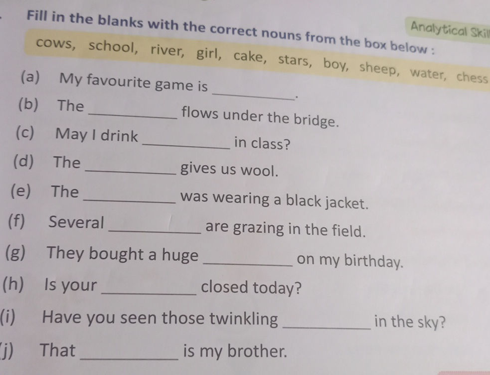 Fill in the blanks with the correct nouns | StudyX