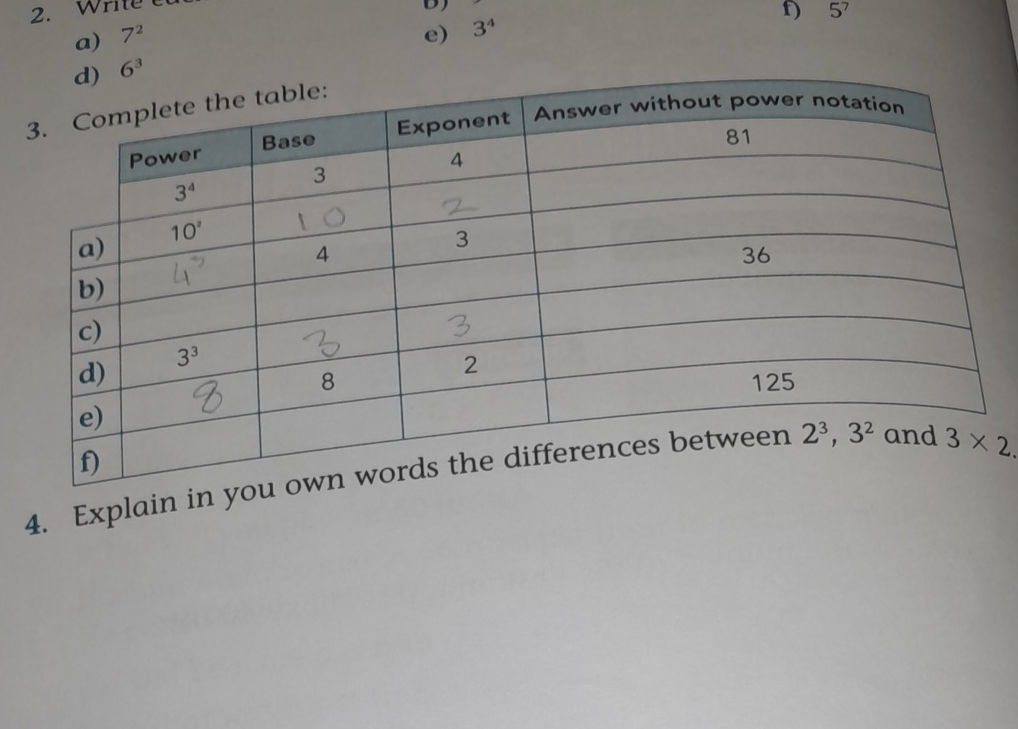 Complete the table: | Power | Base