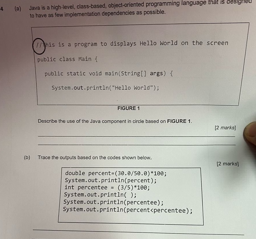 (a) Describe the use of the Java component | StudyX