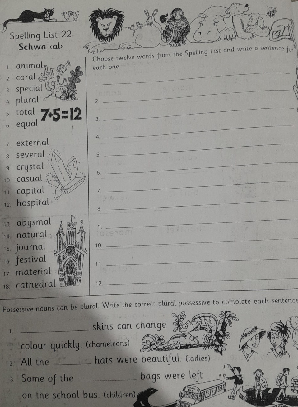 Choose twelve words from the Spelling List
