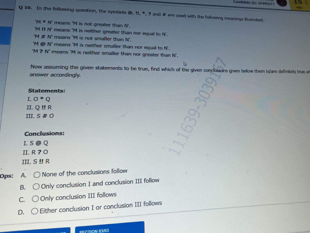 Q 10. In the following question, the symbols | StudyX