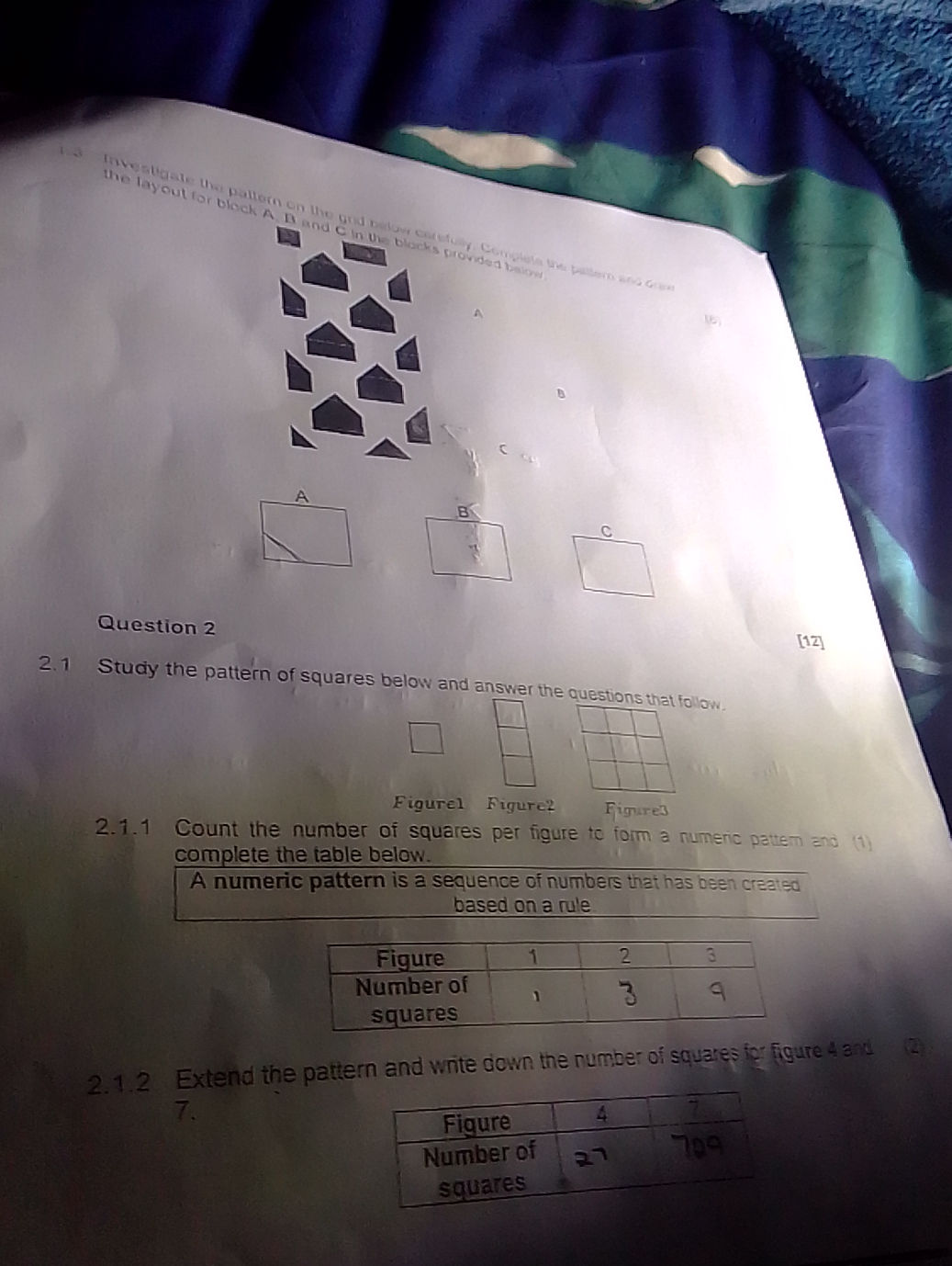 Math Problem Complete The Grid Patterns 1.3 Investigate the pattern on the grid | StudyX