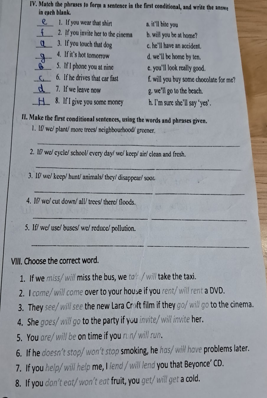 IV. Match the phrases to form a sentence in | StudyX