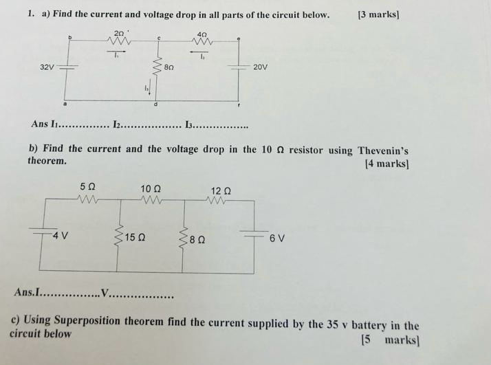 1. a) Find the current and voltage drop in | StudyX