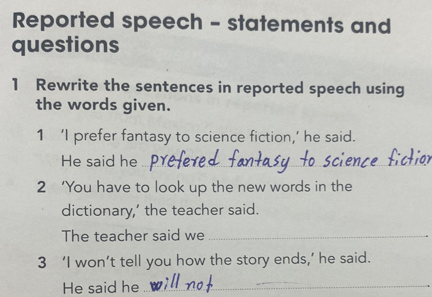 1 Rewrite the sentences in reported speech | StudyX
