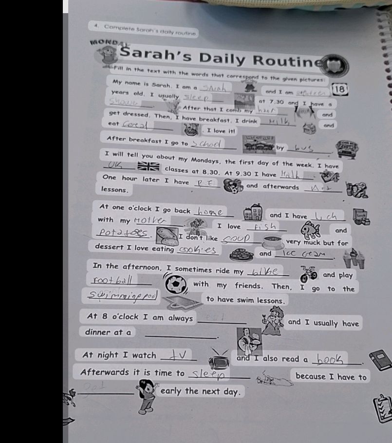 Sara Daily Routine 4. Complete Sarah's daily routine Sarah's | StudyX