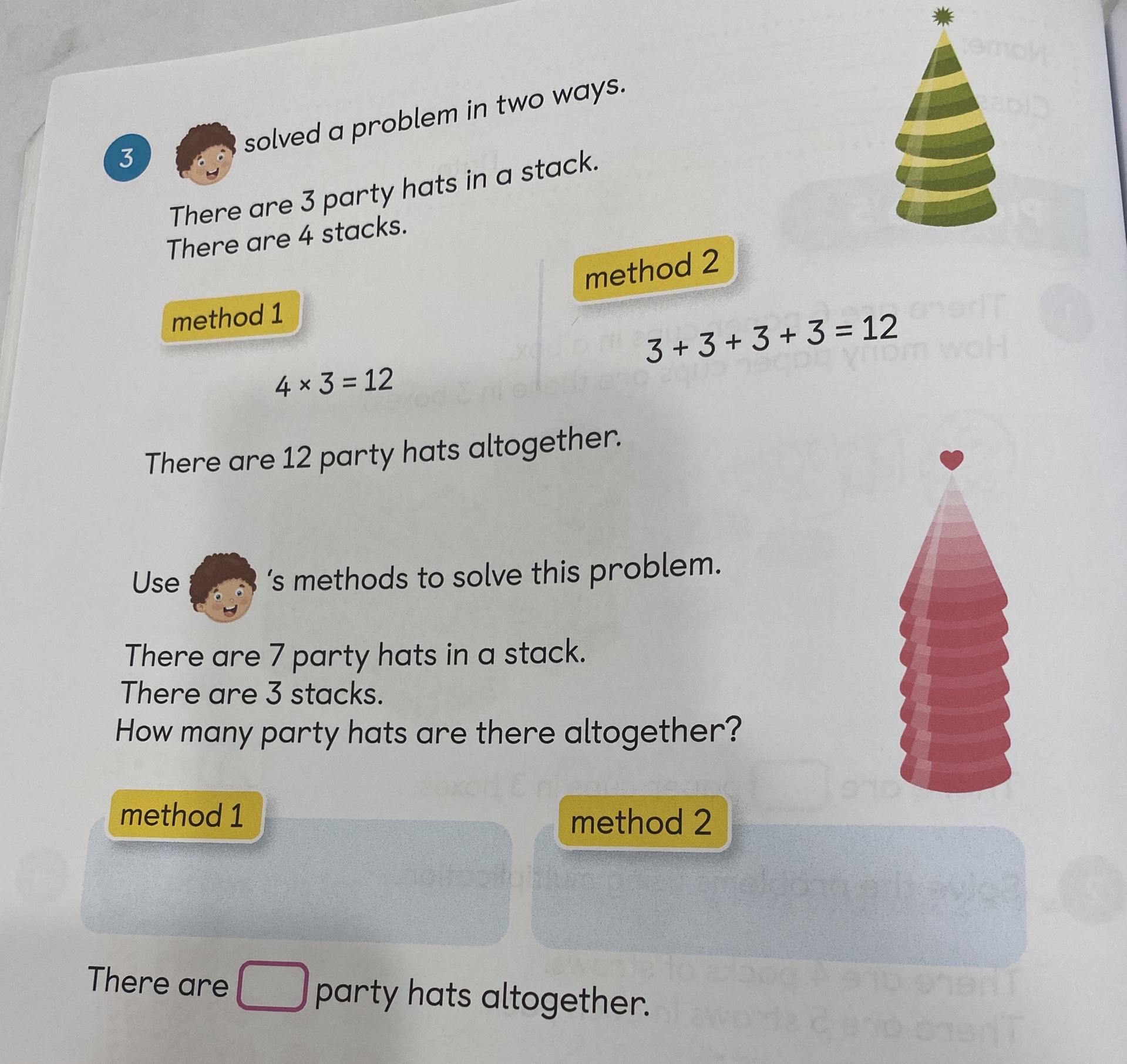 There are 3 party hats in a stack. There are | StudyX