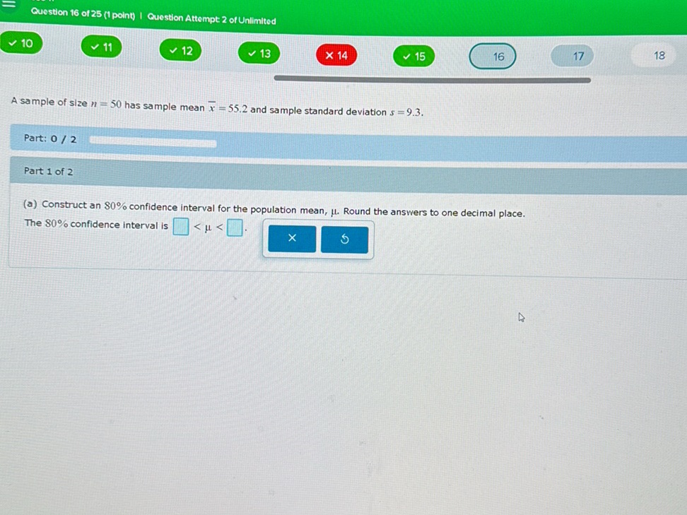 A sample of size $n = 50$ has sample mean $ | StudyX