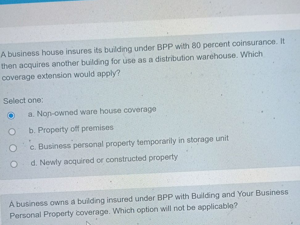 A business house insures its building under | StudyX