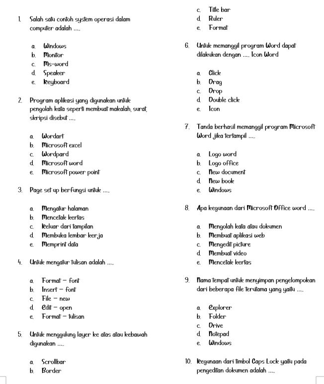 1. Salah satu contoh system operasi dalam | StudyX