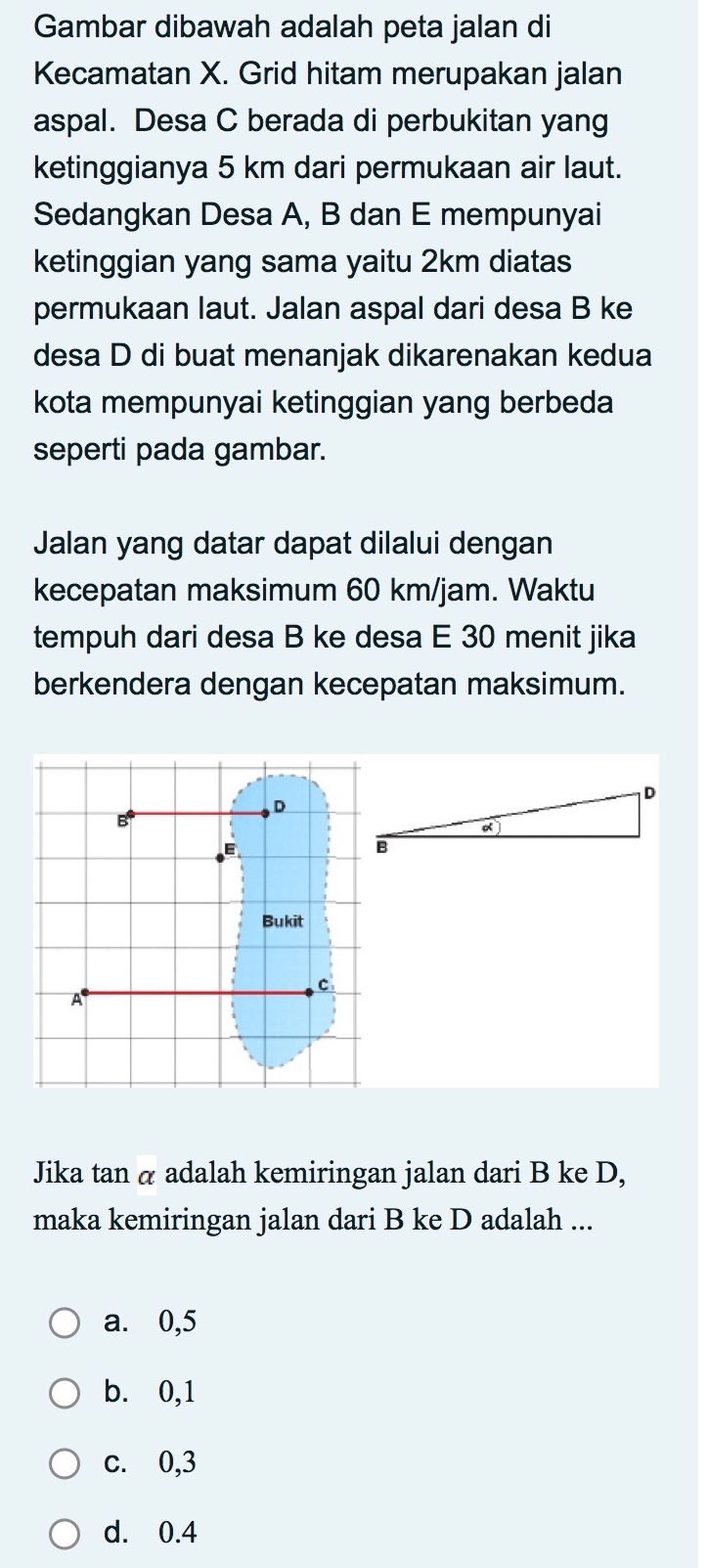 Jika tan α adalah kemiringan jalan dari B ke | StudyX