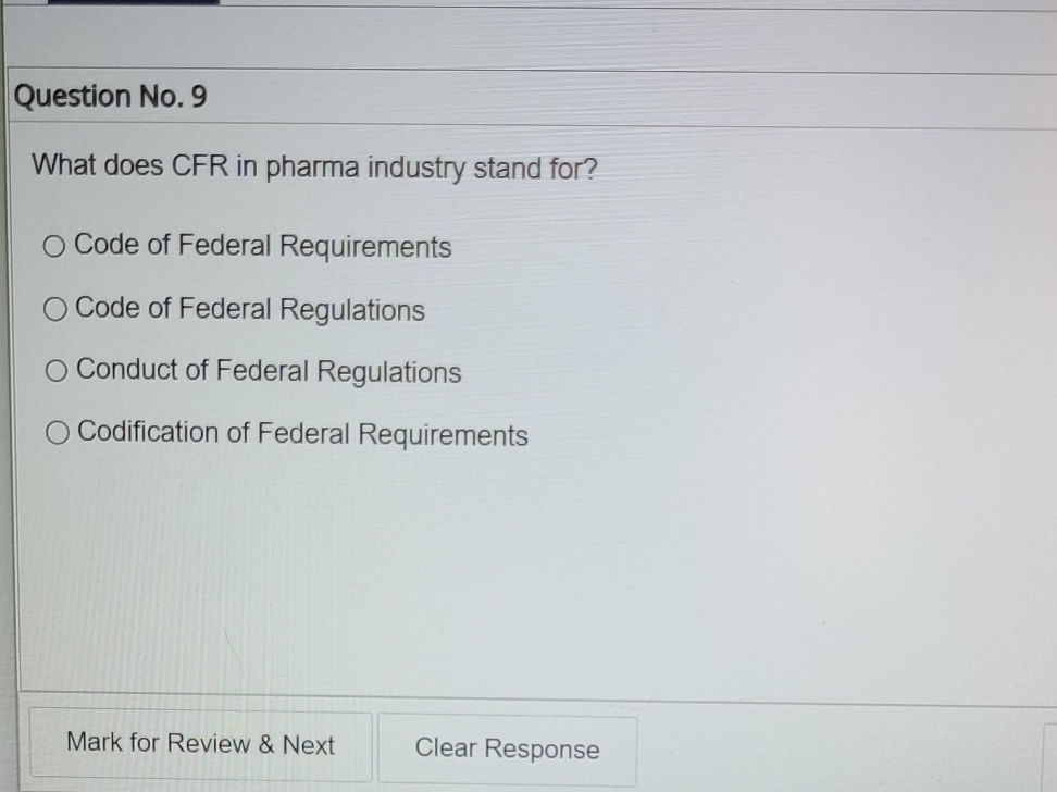 What does CFR in pharma industry stand for? | StudyX