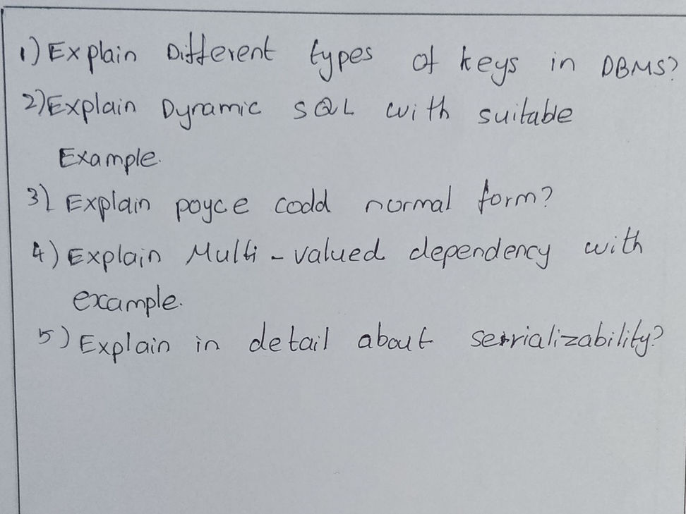 1) Explain Different types of keys in DBMS? | StudyX