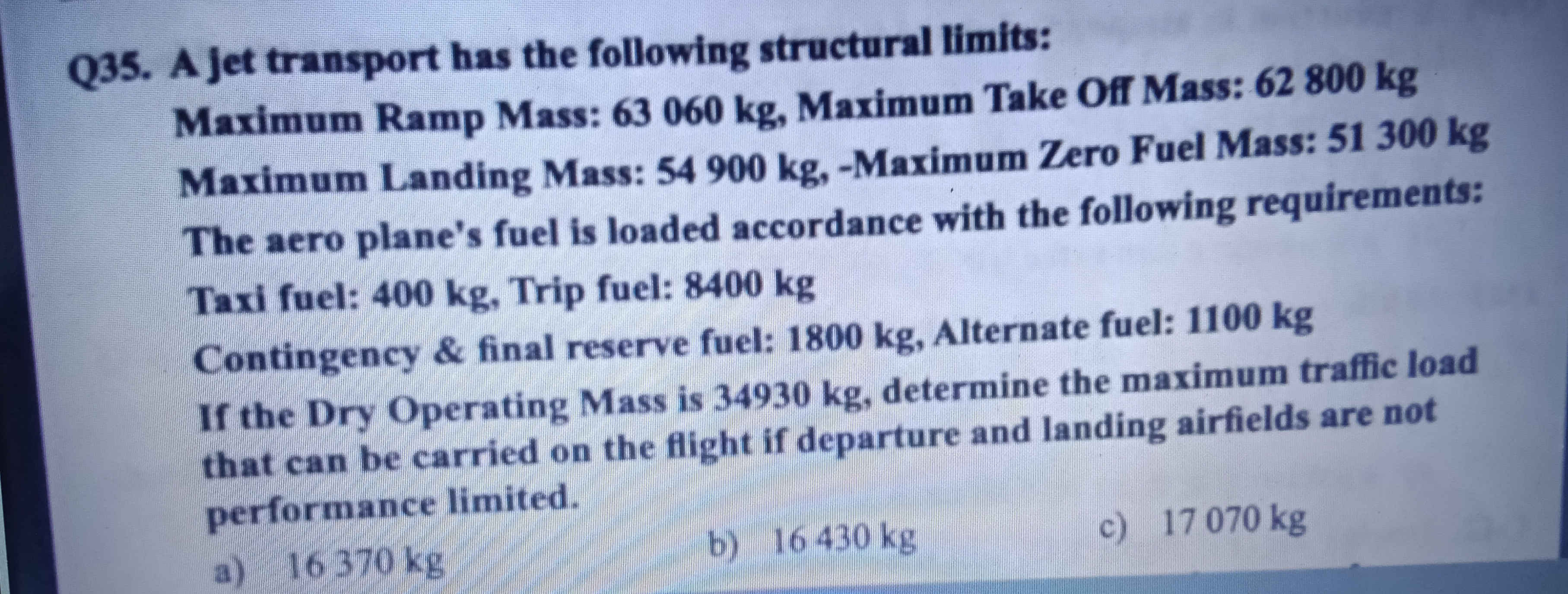 Maximum Ramp Mass Q35. A jet transport has the following | StudyX