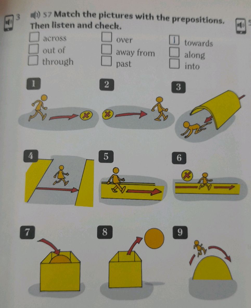 57 Match the pictures with the prepositions. | StudyX