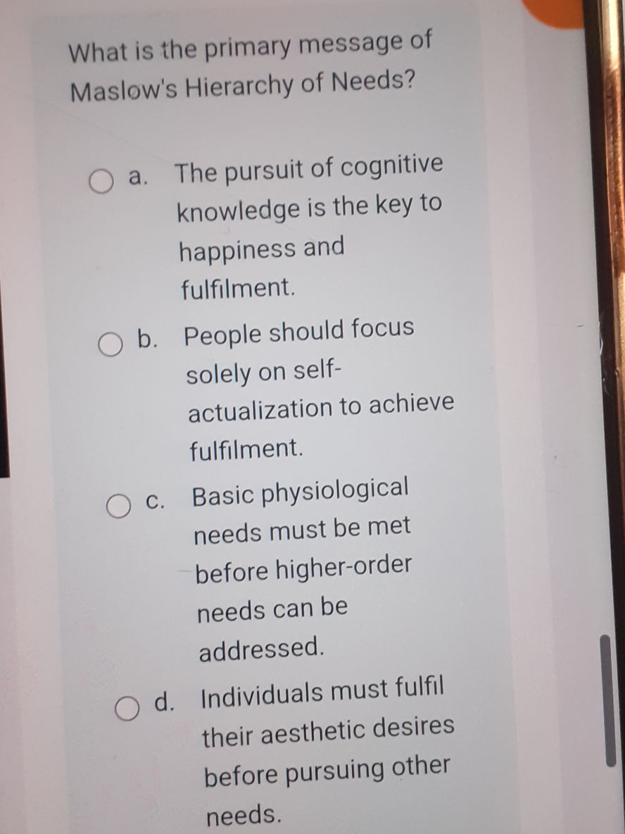 Primary Message What is the primary message of Maslow's | StudyX
