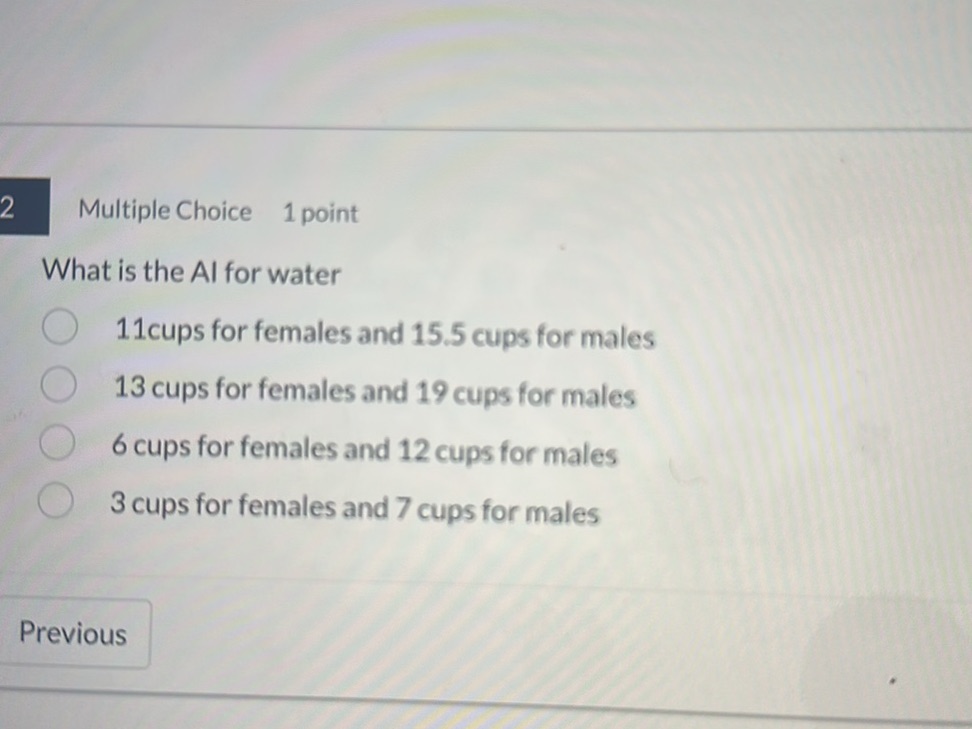 What is the AI for water? 11 cups for